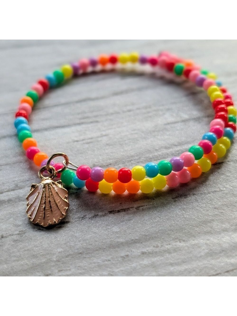 Colorful Beaded Bracelet with Seashell Charm - Picture 2 of 3